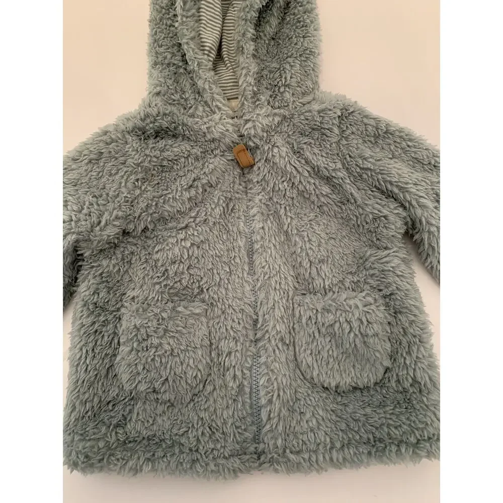 12 Months‎ Carters Blue Green Plush Fuzzy Full Zip Jacket Hooded Ears